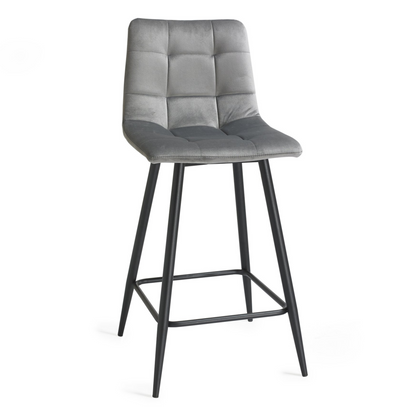 Pair of Velvet Stools with Square Stitched Upholstery and Sand Black Metal Legs in a Choice of Three Colours