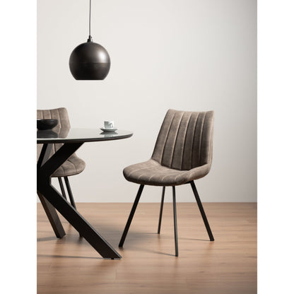 Pair of Faux Suede Dining Chairs with Vertical Stitching and Sand Black Metal Frame in a Choice of Two Colours