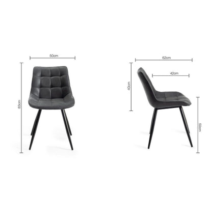 Pair of Faux Suede Dining Chairs with Square Stitched Upholstery and Sand Black Metal Frame in a Choice of Two Colours