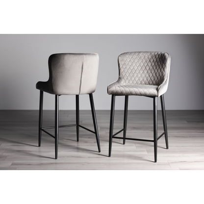 Pair of Velvet Stools with Diamond Stitched Upholstery and Sand Black Metal Legs in a Choice of Three Colours