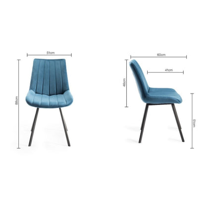 Pair of Velvet Dining Chairs with Vertical Stitching and Sand Black Metal Frame in a Choice of Three Colours