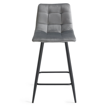 Pair of Velvet Stools with Square Stitched Upholstery and Sand Black Metal Legs in a Choice of Three Colours