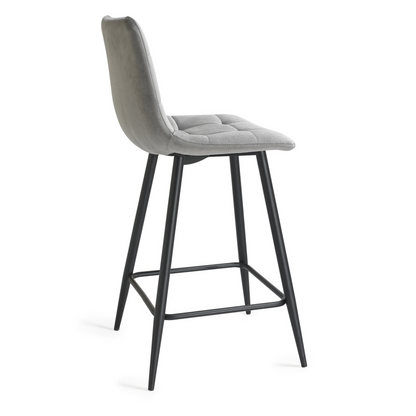 Pair of Velvet Stools with Square Stitched Upholstery and Sand Black Metal Legs in a Choice of Three Colours