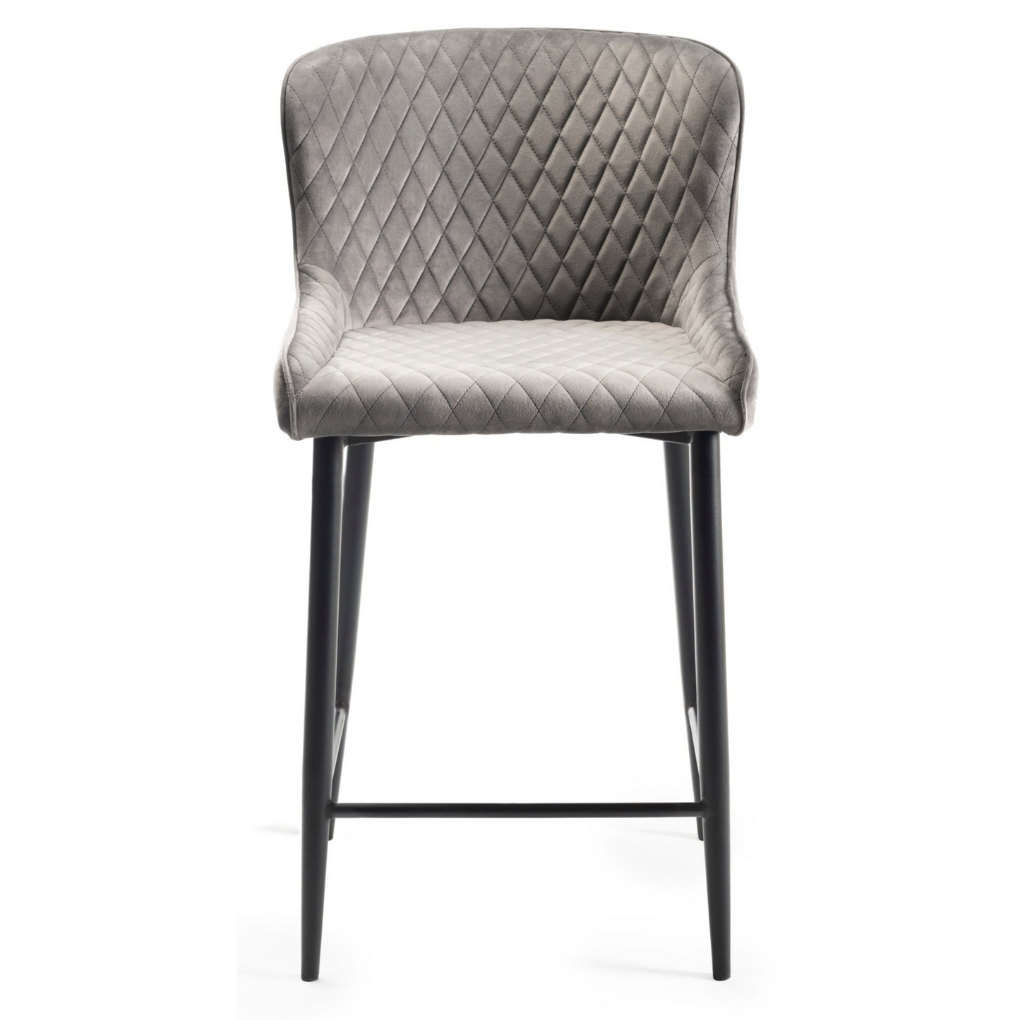 Pair of Velvet Stools with Diamond Stitched Upholstery and Sand Black Metal Legs in a Choice of Three Colours