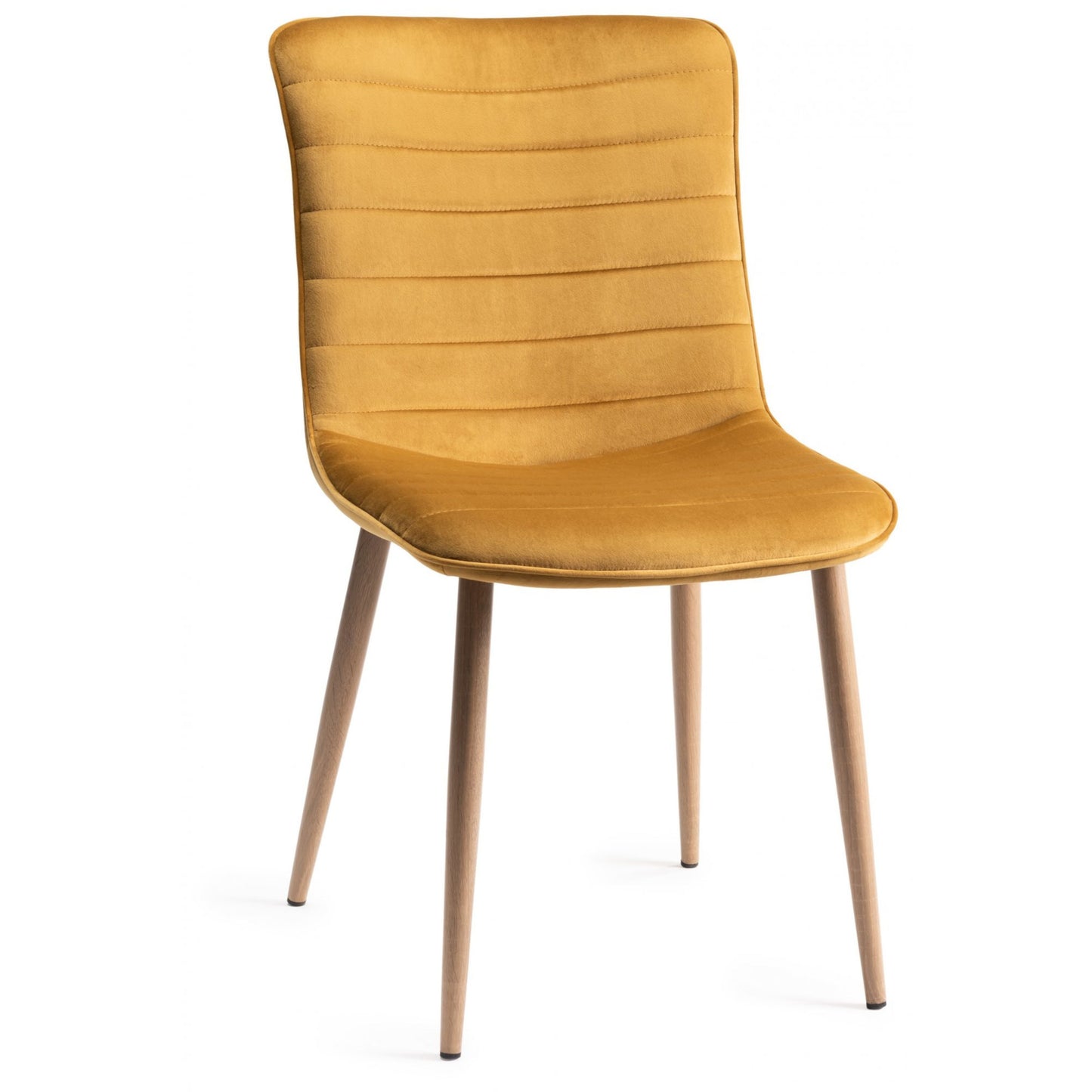 Pair of Velvet Dining Chairs with Horizontal Stitching and Oak Effect Wooden Legs in a Choice of Three Colours