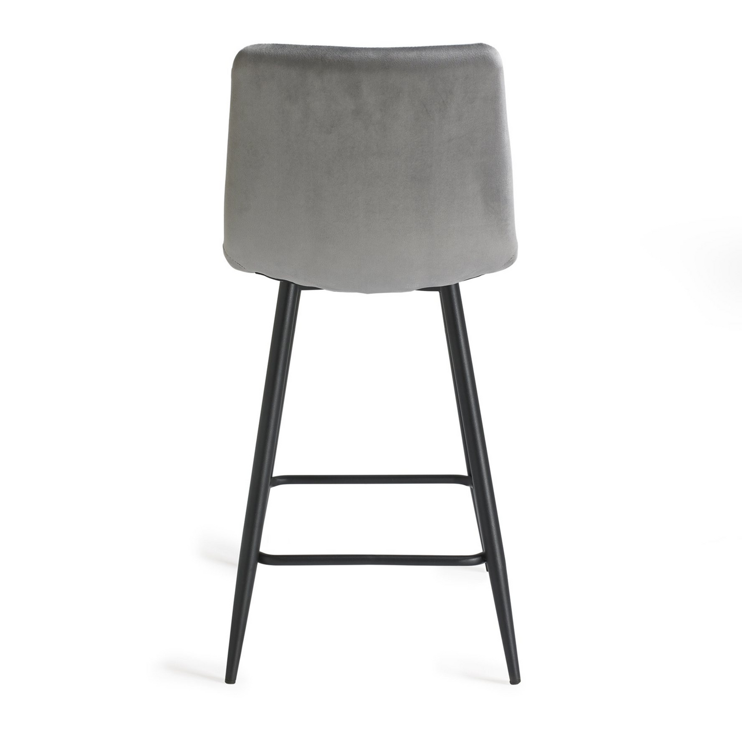 Pair of Velvet Stools with Square Stitched Upholstery and Sand Black Metal Legs in a Choice of Three Colours