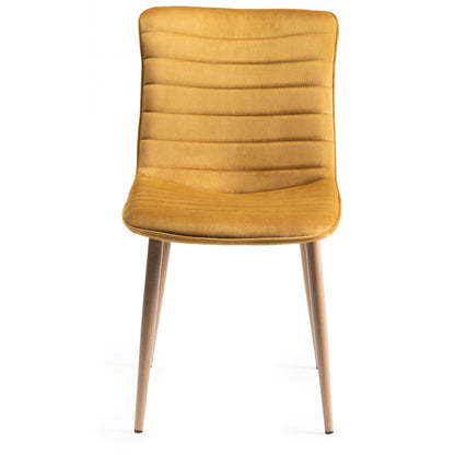 Pair of Velvet Dining Chairs with Horizontal Stitching and Oak Effect Wooden Legs in a Choice of Three Colours