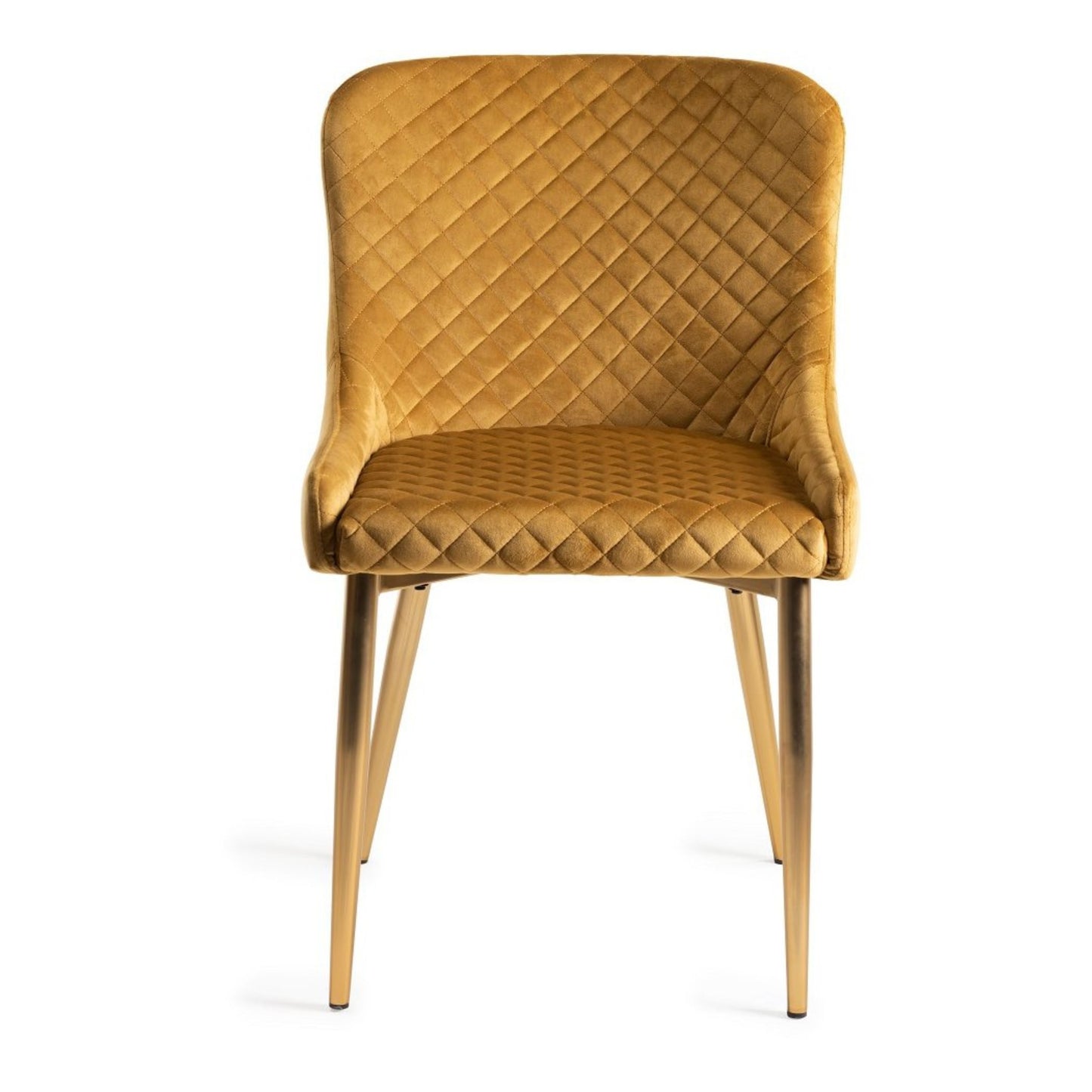 Pair of Velvet Fabric Dining Armchairs with Diamond Quilted Stitching and Gold Metal Legs in Three Colours