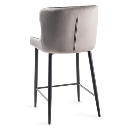 Pair of Velvet Stools with Diamond Stitched Upholstery and Sand Black Metal Legs in a Choice of Three Colours