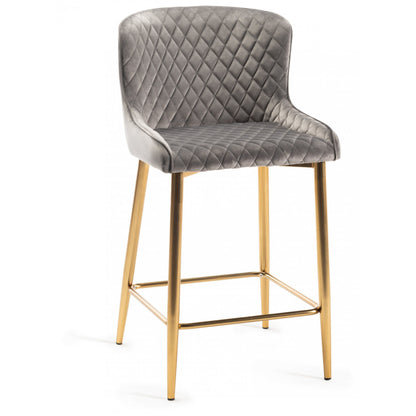 Pair of Velvet Stools with Diamond Stitched Upholstery and Sand Black Metal Legs in a Choice of Two Colours