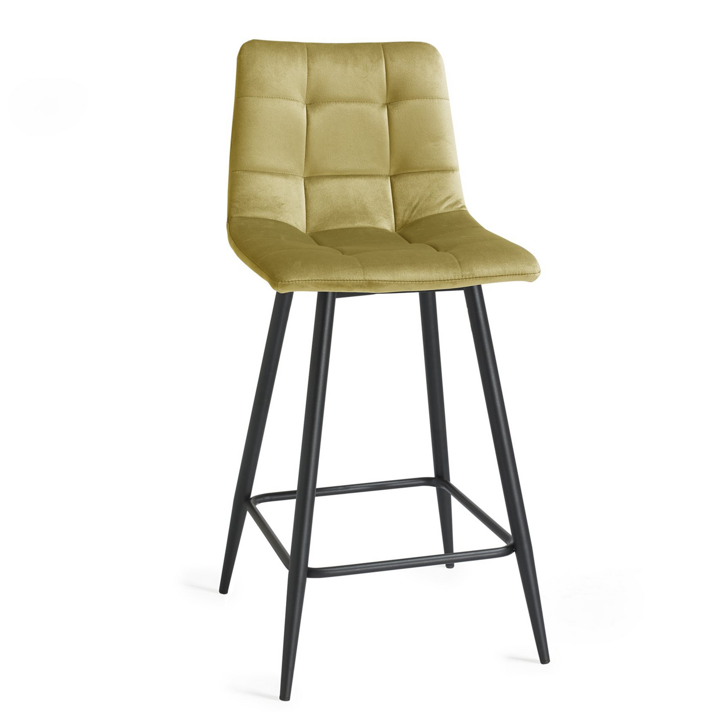 Pair of Velvet Stools with Square Stitched Upholstery and Sand Black Metal Legs in a Choice of Three Colours