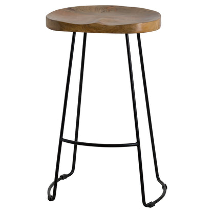 Induistrial Style Hardwood Shaped Barstool on Sturdy Black Metal Frame