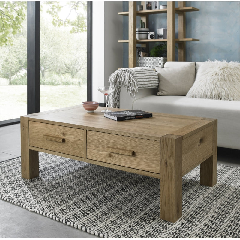 Light Oak Chunky Coffee Table with Two Soft Close Drawers