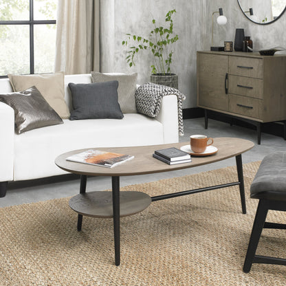 Vintage Scandinavian Style Coffee Table with a Weathered Oak Finish and Wooden Legs