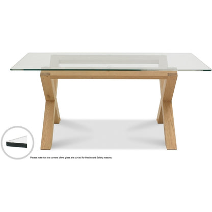 4-6 Seater 180cm Light Oak Dining Table with Tempered Glass Top & Cross Legs