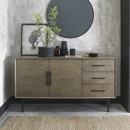 155cm Vintage Weathered Oak Sideboard Unit with Peppercorn Painted Legs