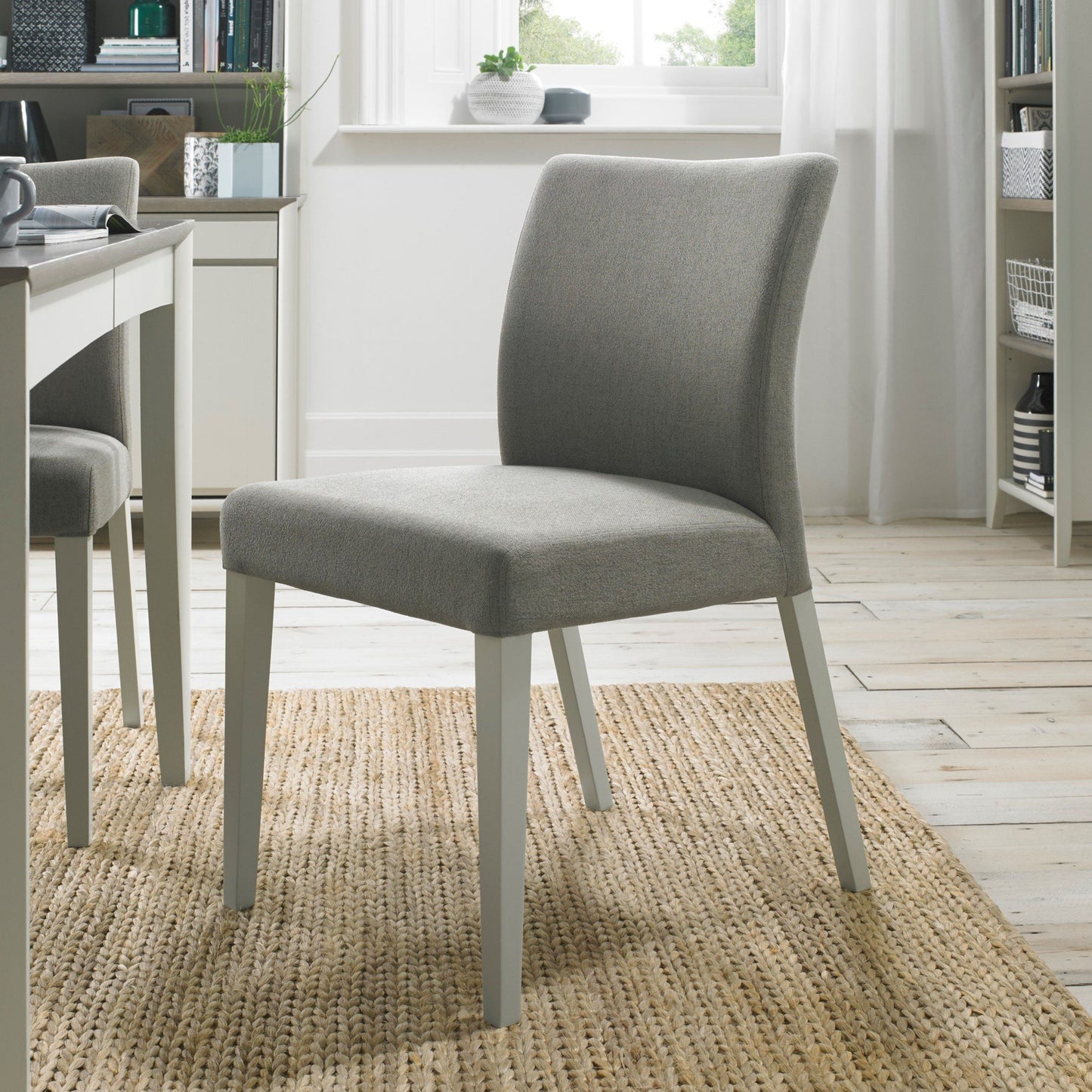 Pair of Upholstered Titanium Fabric Dining Chairs with Solid Beech Legs