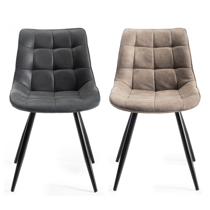 Pair of Faux Suede Dining Chairs with Square Stitched Upholstery and Sand Black Metal Frame in a Choice of Two Colours