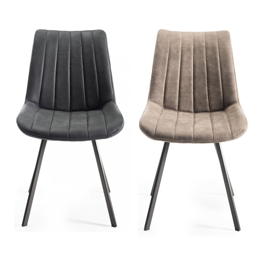 Pair of Faux Suede Dining Chairs with Vertical Stitching and Sand Black Metal Frame in a Choice of Two Colours