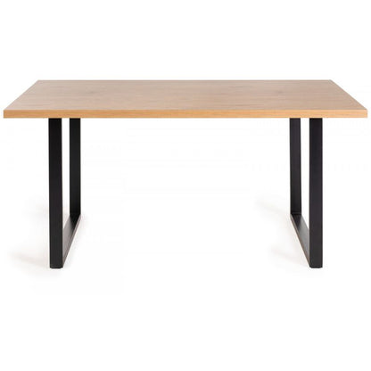 6 Seater 160cm Dining Table Featuring a Rustic Oak Effect Top and U-Shaped Rectangular Metal Legs