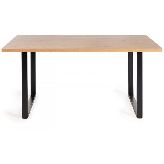 6 Seater 160cm Dining Table Featuring a Rustic Oak Effect Top and U-Shaped Rectangular Metal Legs