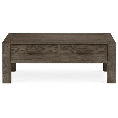 Dark Oak Coffee Table with Drawers and Brushed Nickel Handles