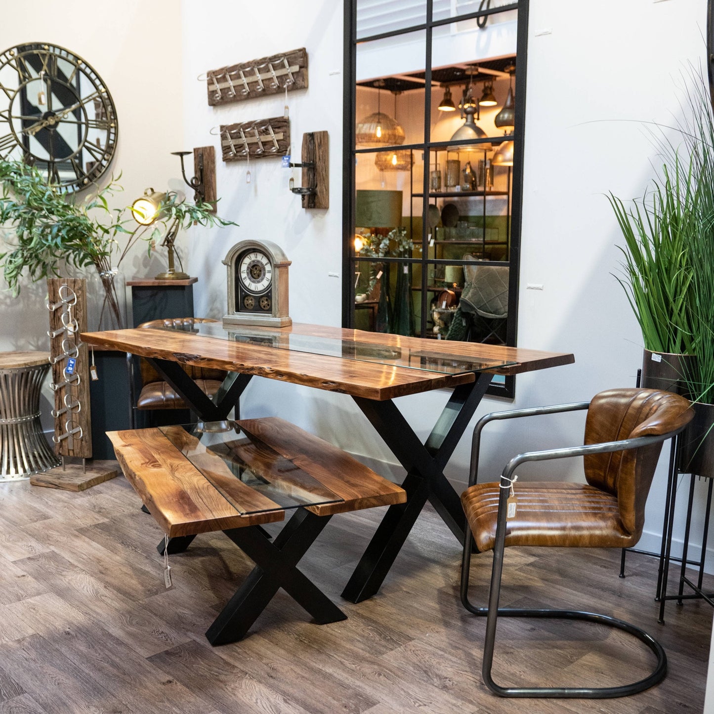 LIve Edge Rectangle Acacia Wood Coffee Table with River Feature