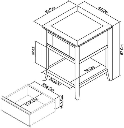 Grey Washed Oak & Soft Grey Side Table with Draw & Storage Shelf