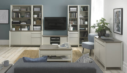 Grey Washed Oak & Soft Grey Coffee Table with Draws & Storage Shelf