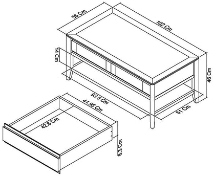 Grey Washed Oak & Soft Grey Coffee Table with Draws & Storage Shelf