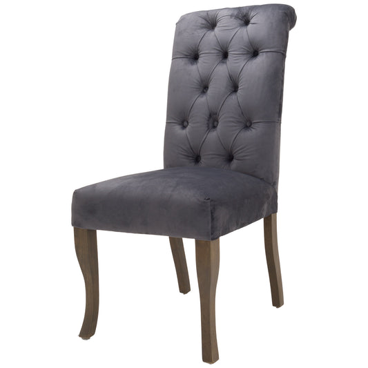 Grey Velvet Roll Top Dining Chair