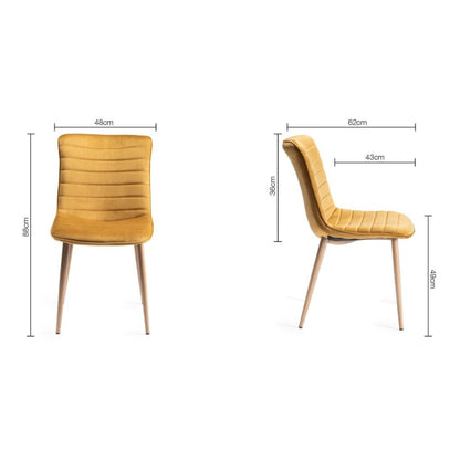 Pair of Velvet Dining Chairs with Horizontal Stitching and Oak Effect Wooden Legs in a Choice of Three Colours