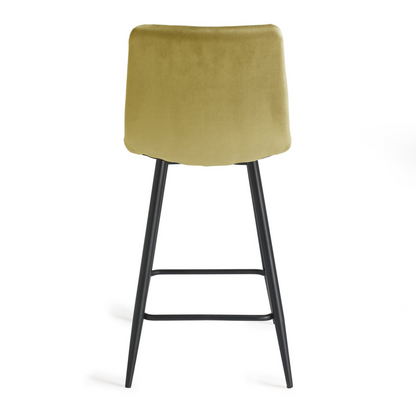 Pair of Velvet Stools with Square Stitched Upholstery and Sand Black Metal Legs in a Choice of Three Colours