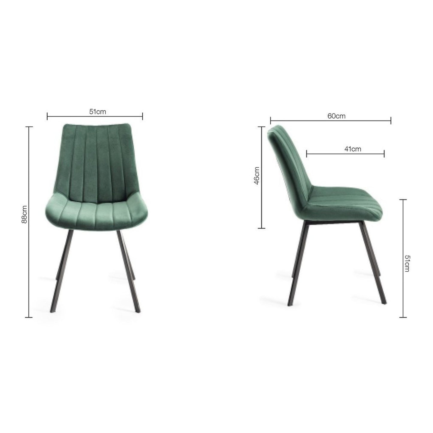 Pair of Velvet Dining Chairs with Vertical Stitching and Sand Black Metal Frame in a Choice of Three Colours