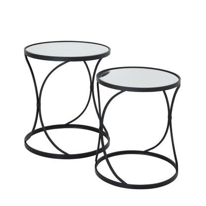 Concaved Set Of Two Black Mirrored Side Tables