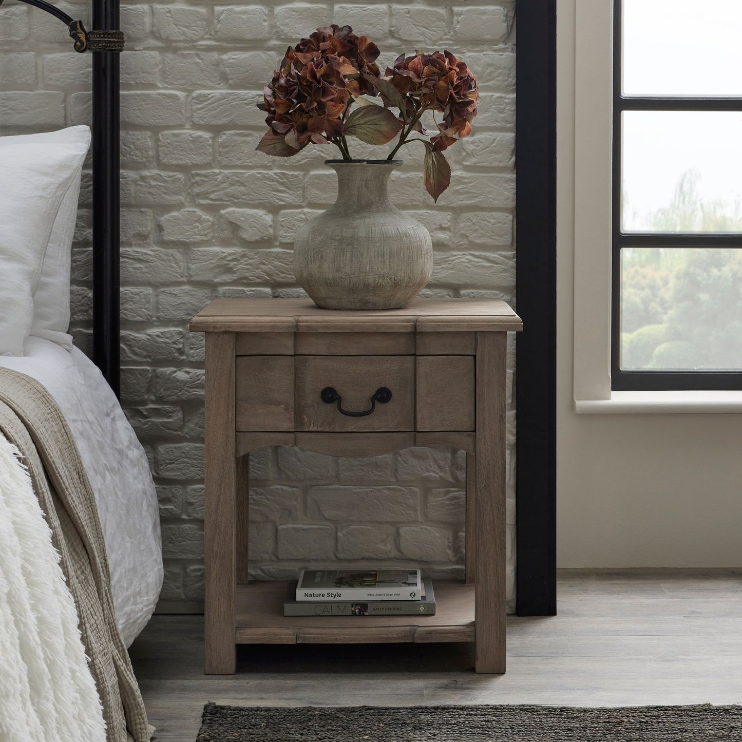 Single Draw Bleached Hardwood Bedside Table