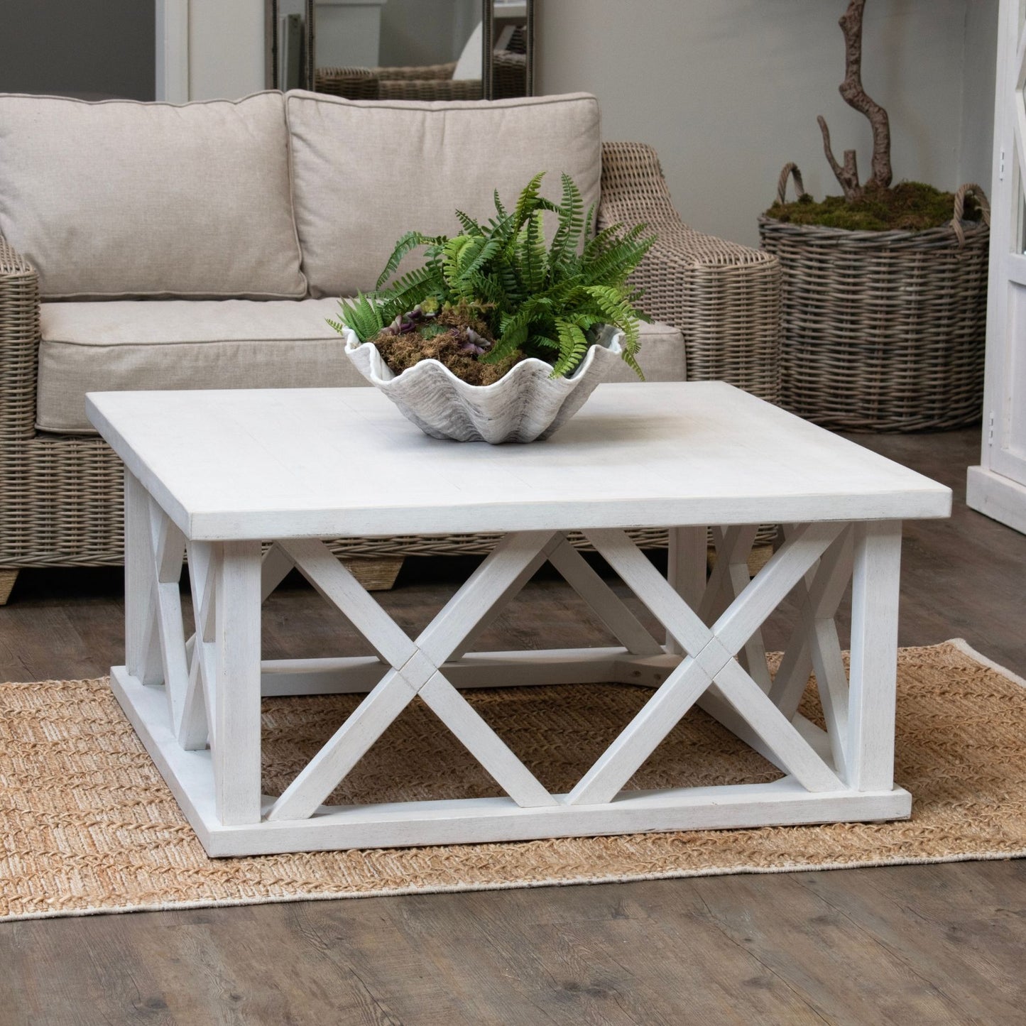 Square White Wash Lattice Coffee table