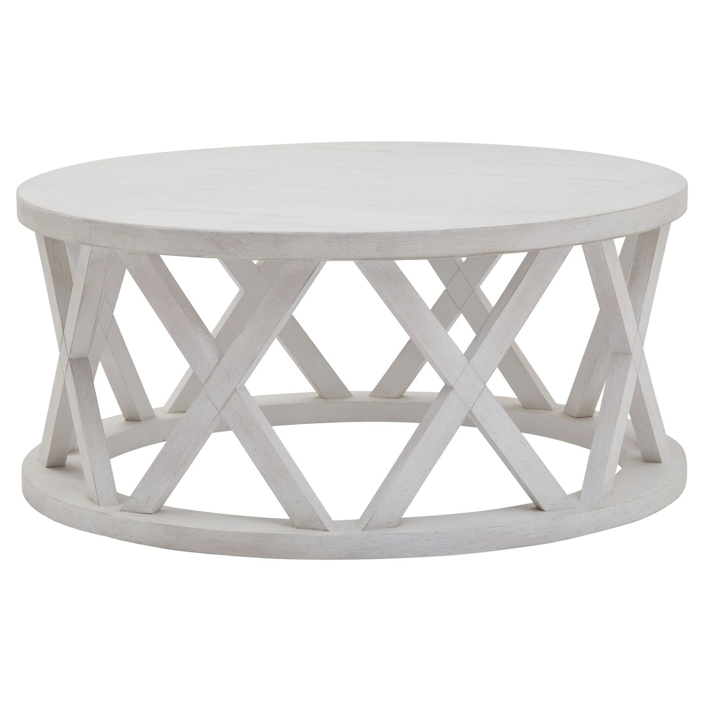 Round White Wash Lattice Coffee table