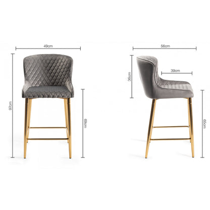 Pair of Velvet Stools with Diamond Stitched Upholstery and Sand Black Metal Legs in a Choice of Two Colours