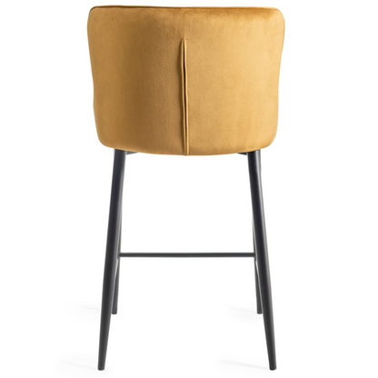 Pair of Velvet Stools with Diamond Stitched Upholstery and Sand Black Metal Legs in a Choice of Three Colours