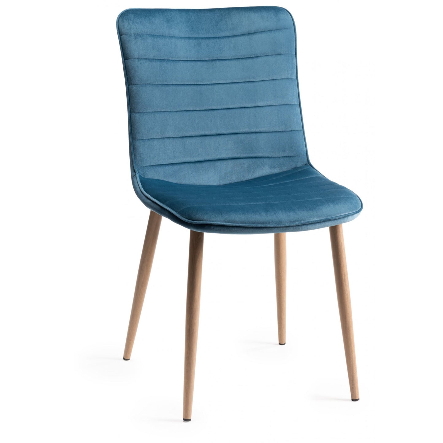 Pair of Velvet Dining Chairs with Horizontal Stitching and Oak Effect Wooden Legs in a Choice of Three Colours