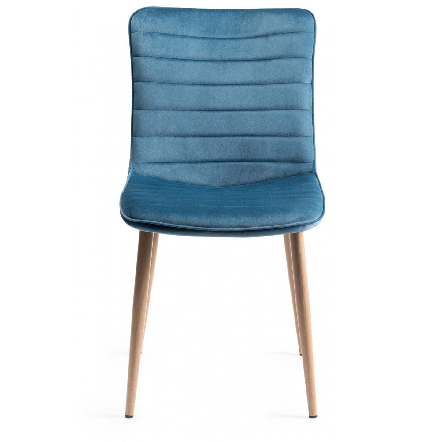 Pair of Velvet Dining Chairs with Horizontal Stitching and Oak Effect Wooden Legs in a Choice of Three Colours