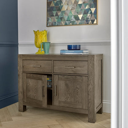 Dark Oak Sideboard with Soft Close Drawers and Storage Shelves