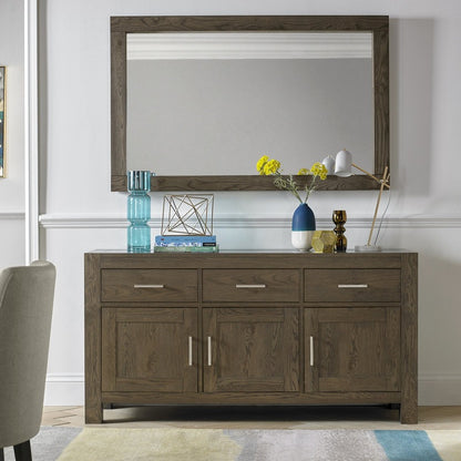 Dark Oak Wide Sideboard with Soft Close Drawers and Storage Shelves