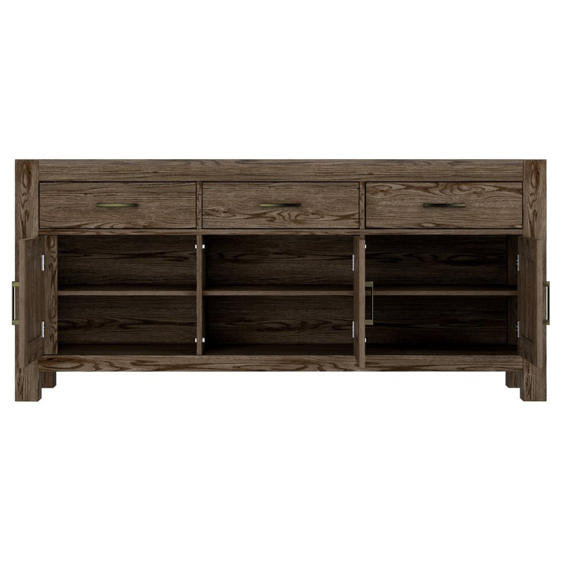 Dark Oak Wide Sideboard with Soft Close Drawers and Storage Shelves