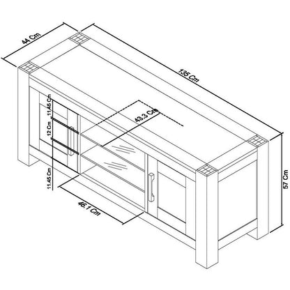 Dark Oak Entertainment Unit: 135cm Wide with Satin Nickel & Antique Bronze Handles & 4 Shelves