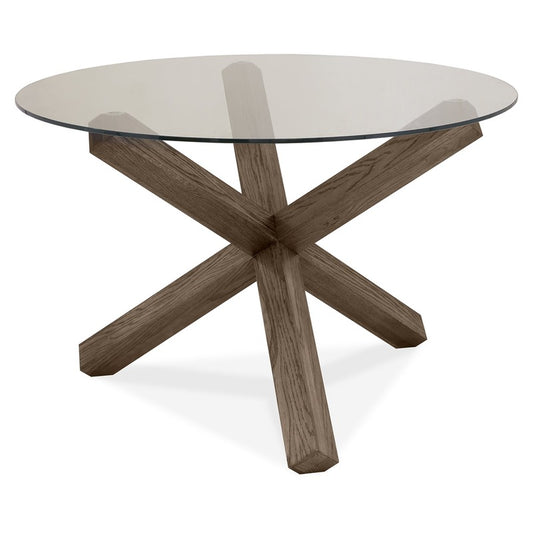 4 Seater 120cm  Dark Oak Circular Glass Top Dining Table