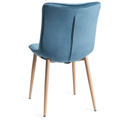 Pair of Velvet Dining Chairs with Horizontal Stitching and Oak Effect Wooden Legs in a Choice of Three Colours