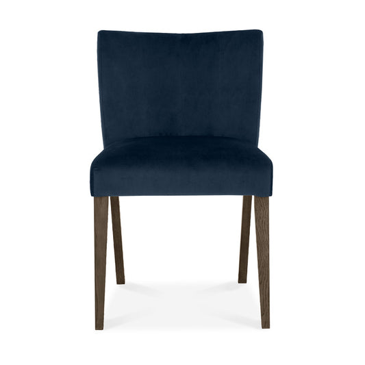 Pair of Dark Oak Low Back Upholstered Chairs - Dark Blue Velvet Fabric