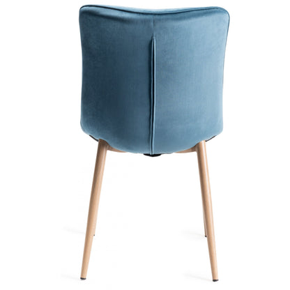 Pair of Velvet Dining Chairs with Horizontal Stitching and Oak Effect Wooden Legs in a Choice of Three Colours